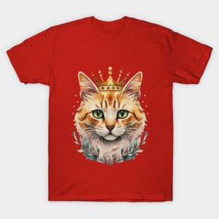 Cat head portrait with crown watercolor painting illustration T-Shirt